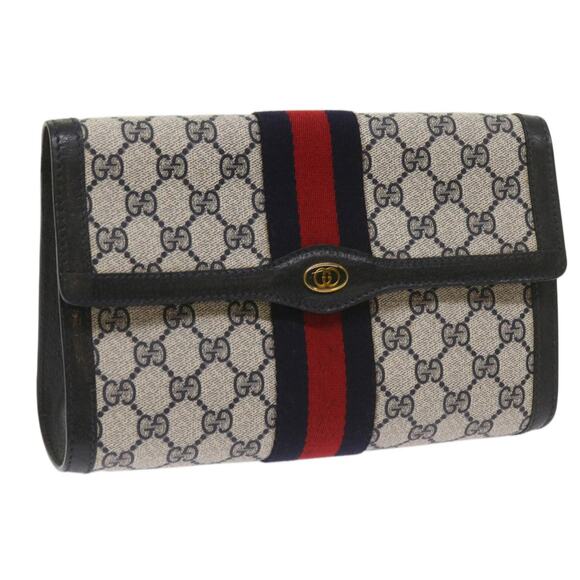 GUCCI GG Supreme Sherry Line Clutch Bag Pvc Red Navy 89 01 006 - Picture 1 of 16